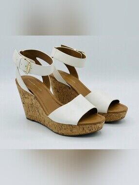 Tommy‎ Hilfiger White Leather Cork Wedge Sandals